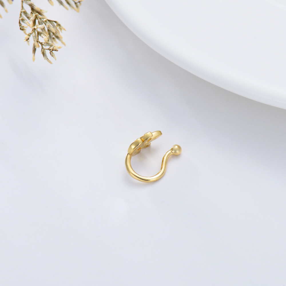 Anillo para la nariz con hojas de circonita cúbica en oro de 14 quilates-4