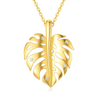 10K Gold Cubic Zirconia Leaves Pendant Necklace-42