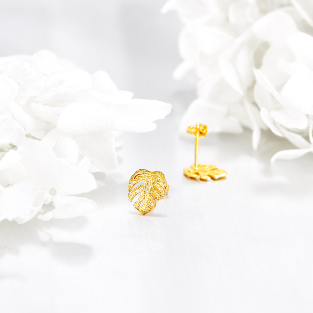 10K Gold Leaves Stud Earrings-3