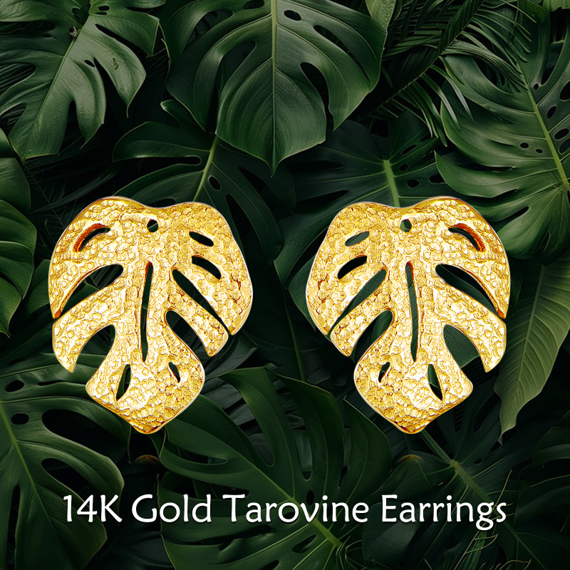 10K White Gold Leaves Stud Earrings-6