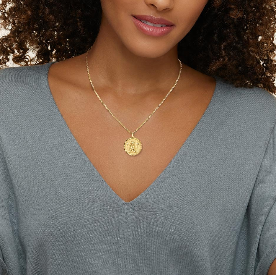 14K Gold Leo Zodiac Sign Diamond Medallion Pendant Necklace-2