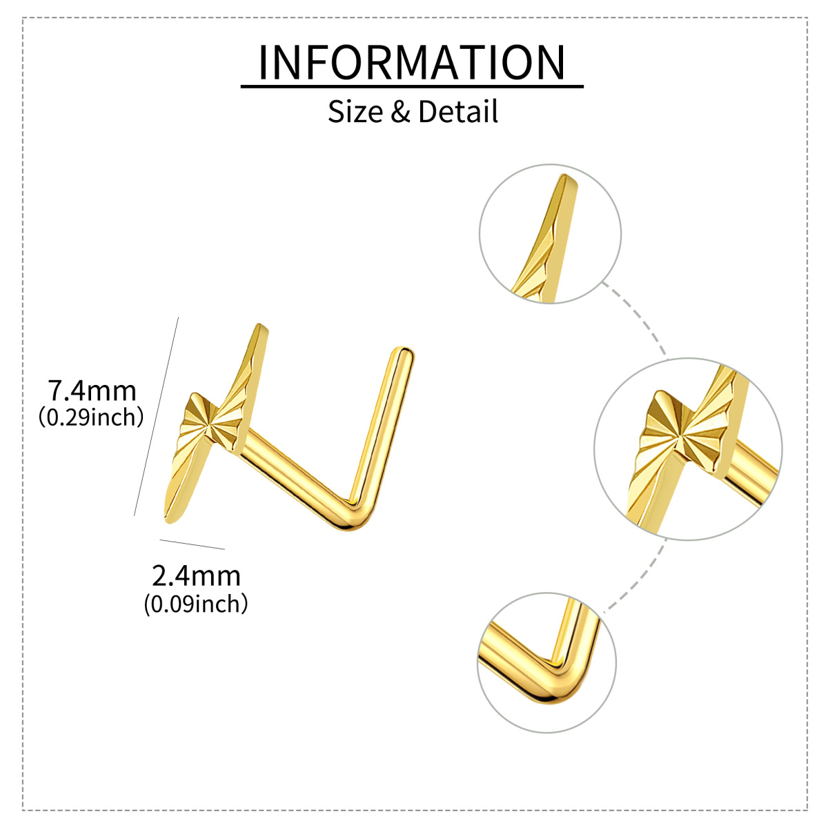 Anel de nariz em forma de relâmpago de ouro 18K-5