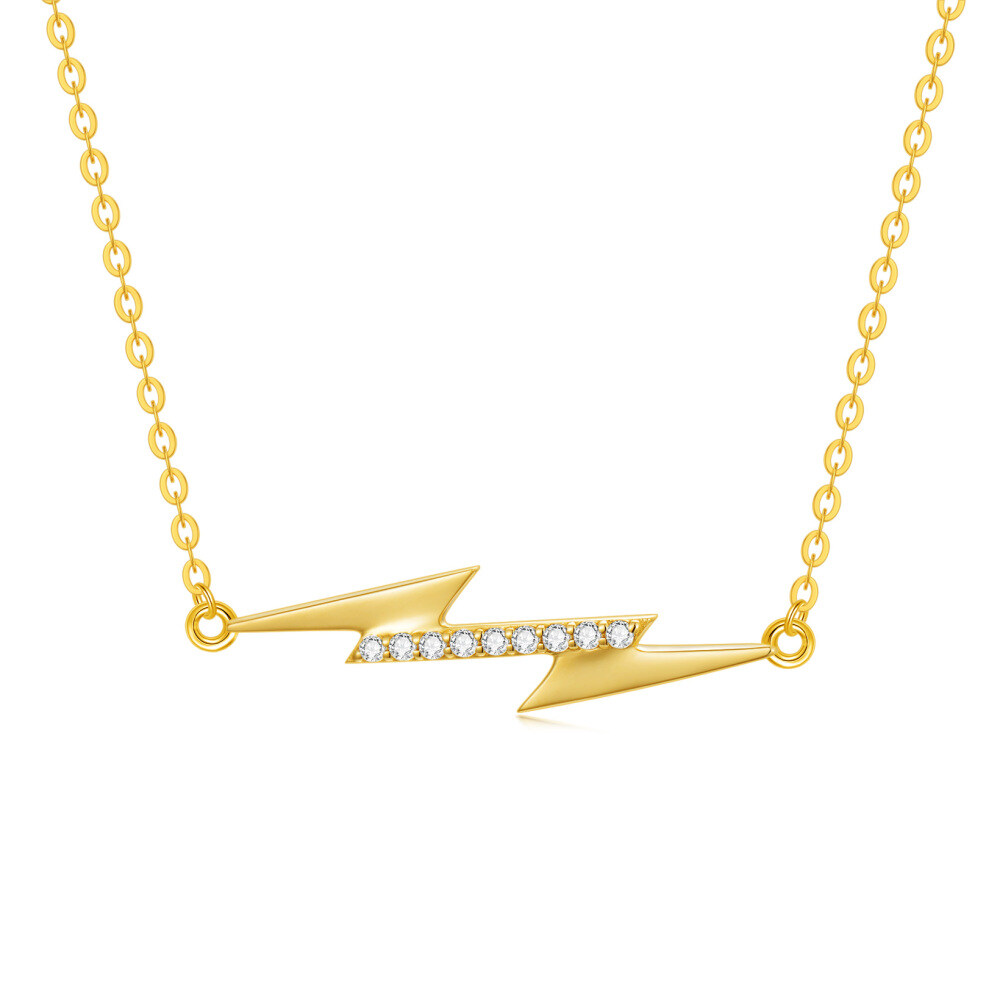 10K Gold Cubic Zirconia Lightning Pendant Necklace-1