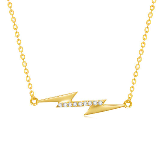 14K Gold Cubic Zirconia Lightning Pendant Necklace