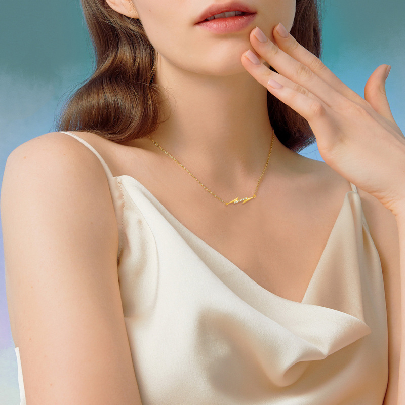 10K Gold Cubic Zirconia Lightning Pendant Necklace-2