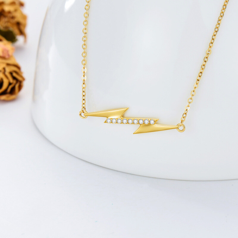 10K Gold Cubic Zirconia Lightning Pendant Necklace-3