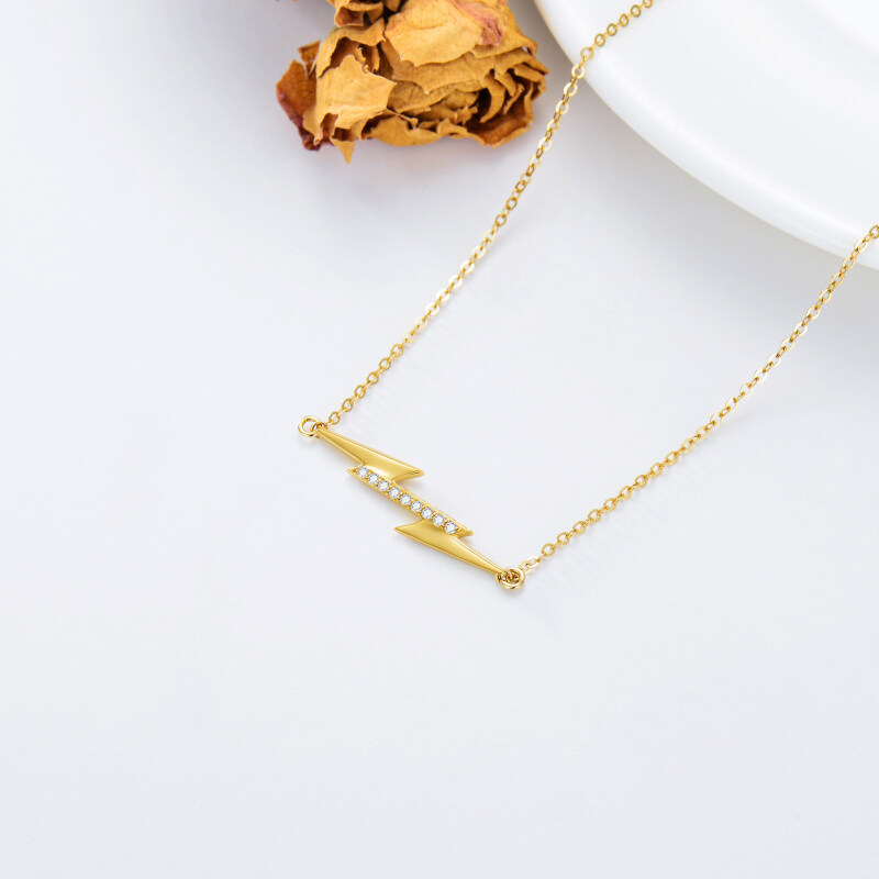 10K Gold Cubic Zirconia Lightning Pendant Necklace-4