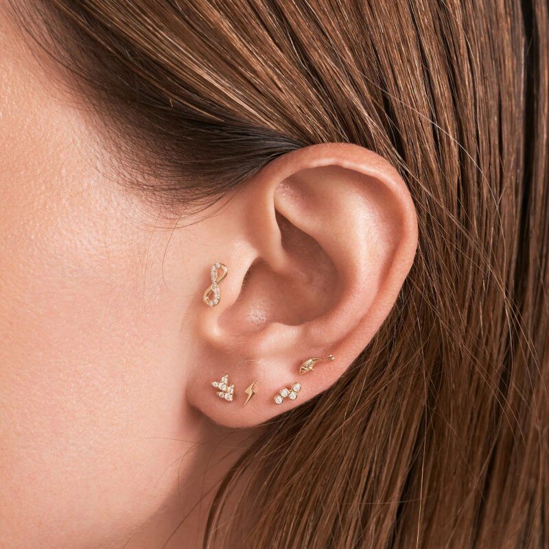 14K Gold Lightning Stud Earrings-2
