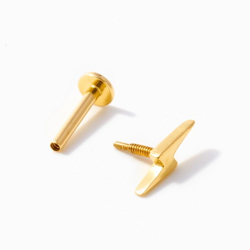 14K Gold Lightning Stud Earrings-3