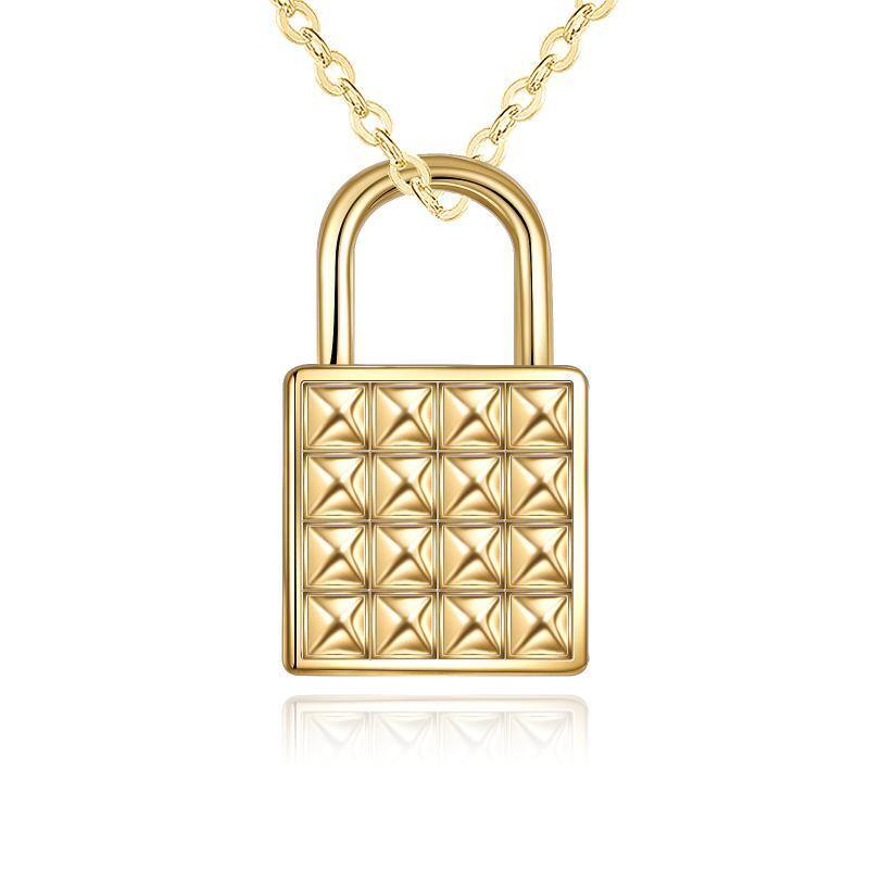 10K Gold Lock Cable Chain Necklace-1