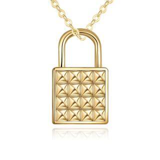 14K Gold Lock Cable Chain Necklace-5