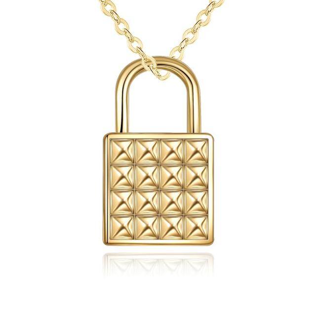 14K Gold Lock Cable Chain Necklace-5