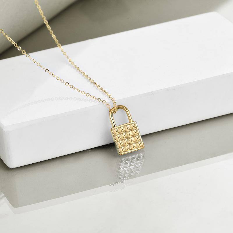 14K Gold Lock Cable Chain Necklace-3