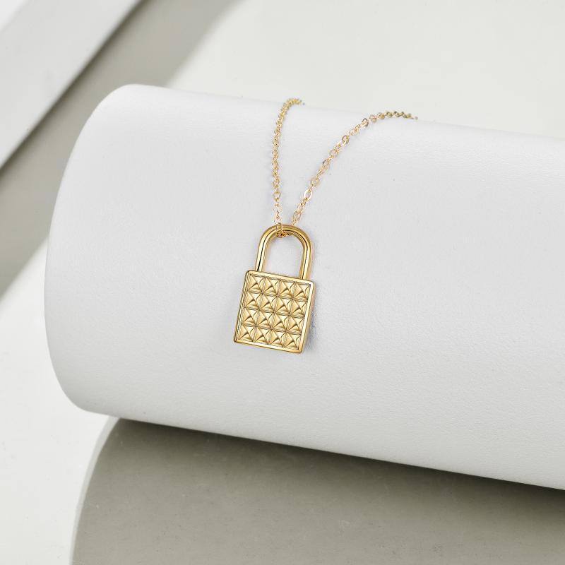 14K Gold Lock Cable Chain Necklace-4