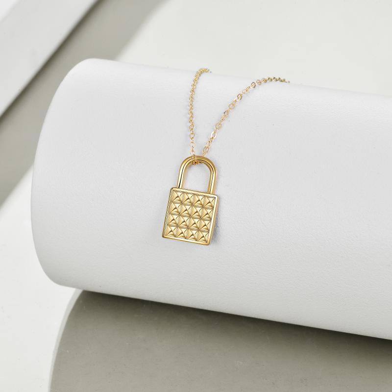 18K Gold Lock Pendant Necklace-4
