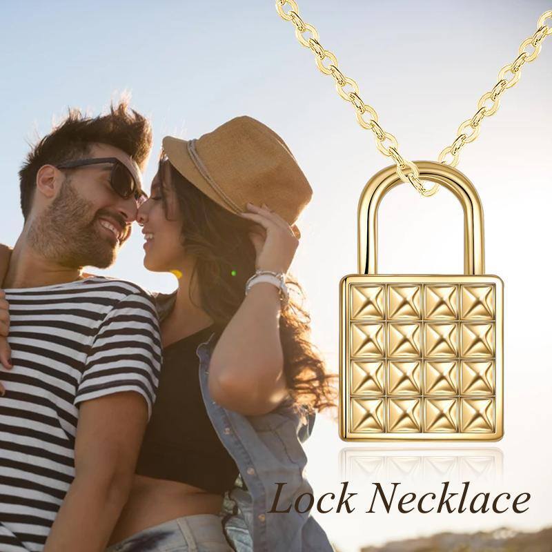 18K Gold Lock Pendant Necklace-6