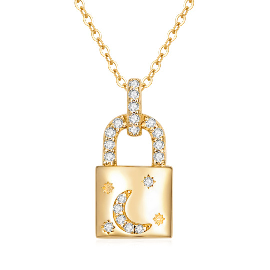 14K Gold Cubic Zirconia Lock Pendant Necklace