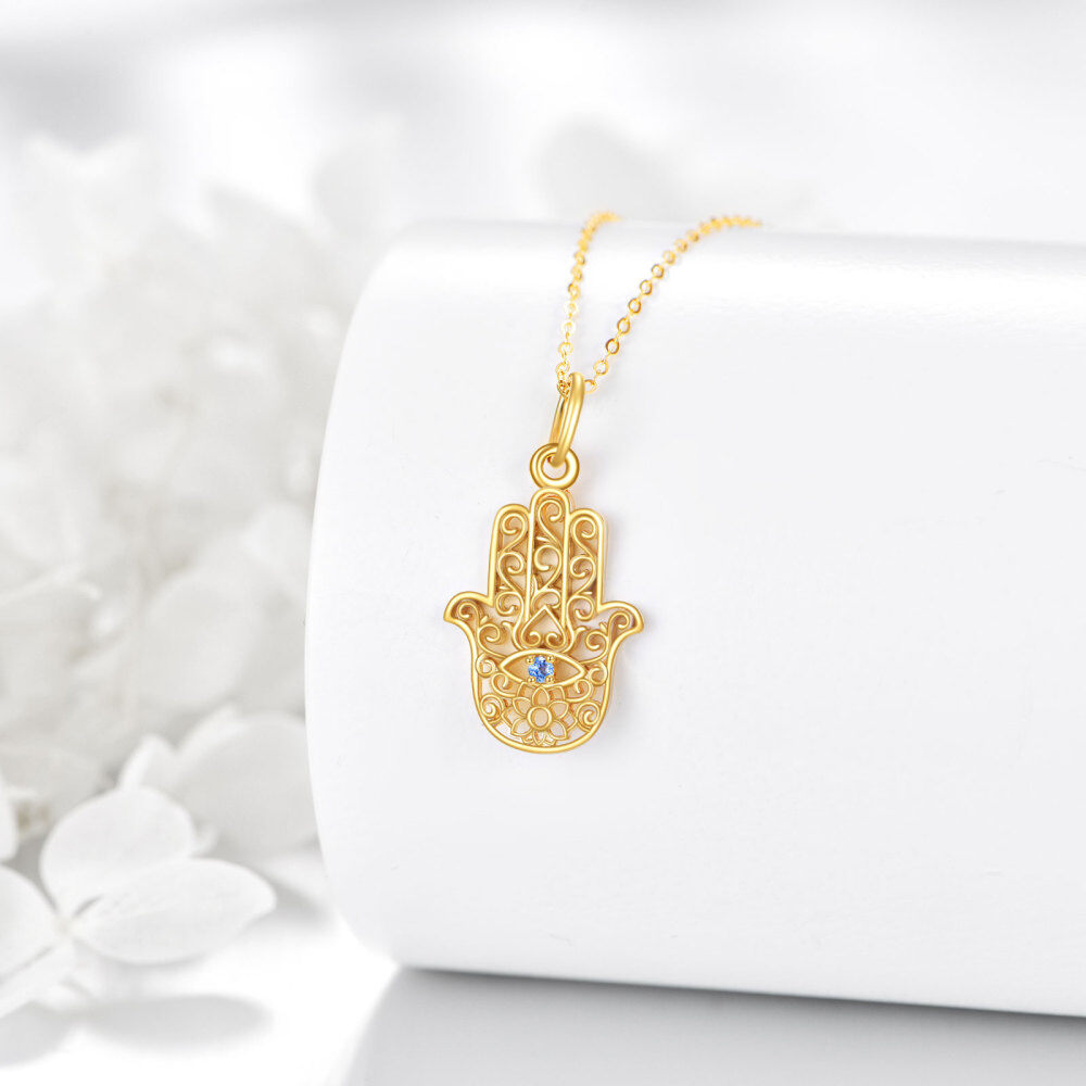 10K Gold Cubic Zirconia Lotus & Hamsa Hand Pendant Necklace-4