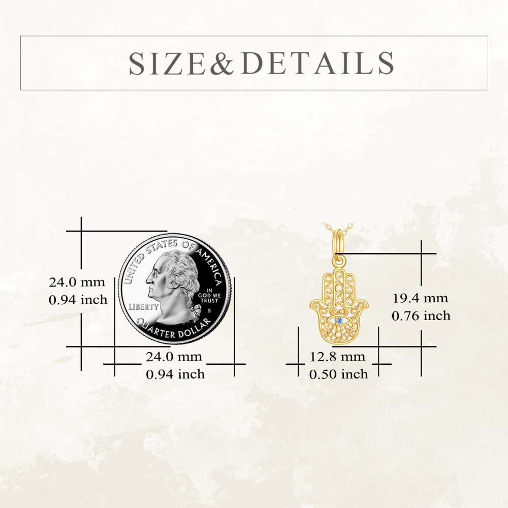 10K Gold Cubic Zirconia Lotus & Hamsa Hand Pendant Necklace-5