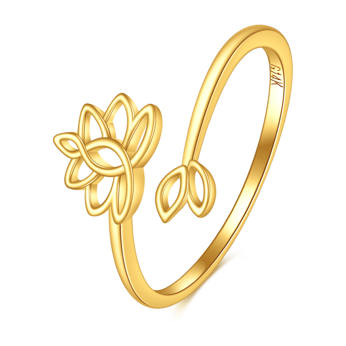 Bague ouverte en or 14 carats avec lotus-1