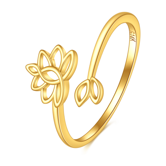 Bague ouverte en or 14 carats avec lotus