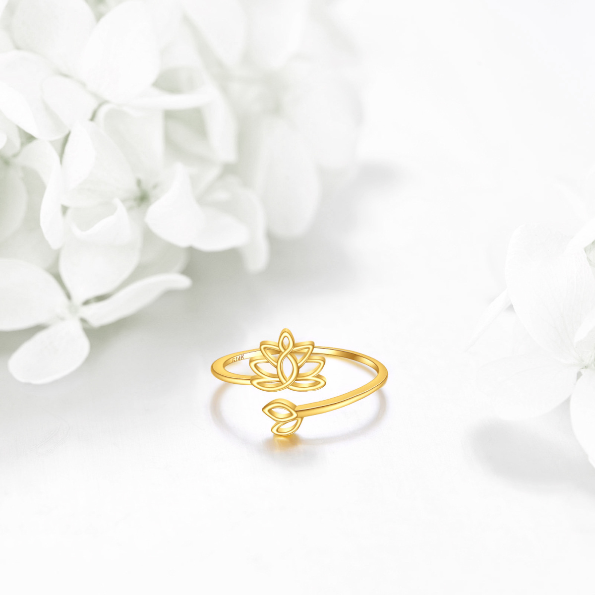 Bague ouverte en or 14 carats avec lotus-3