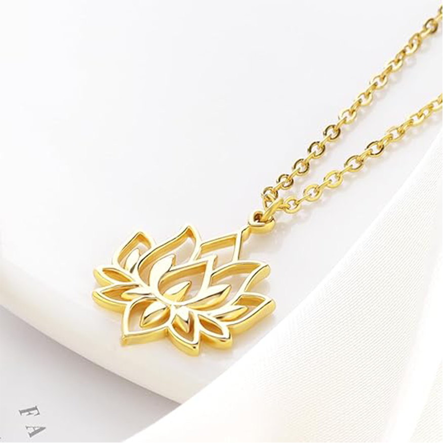 14K Gold Lotus-Anhänger Halskette-3