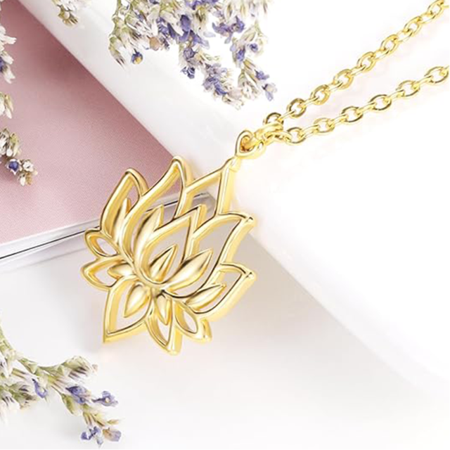 14K gouden lotus hanger ketting-4