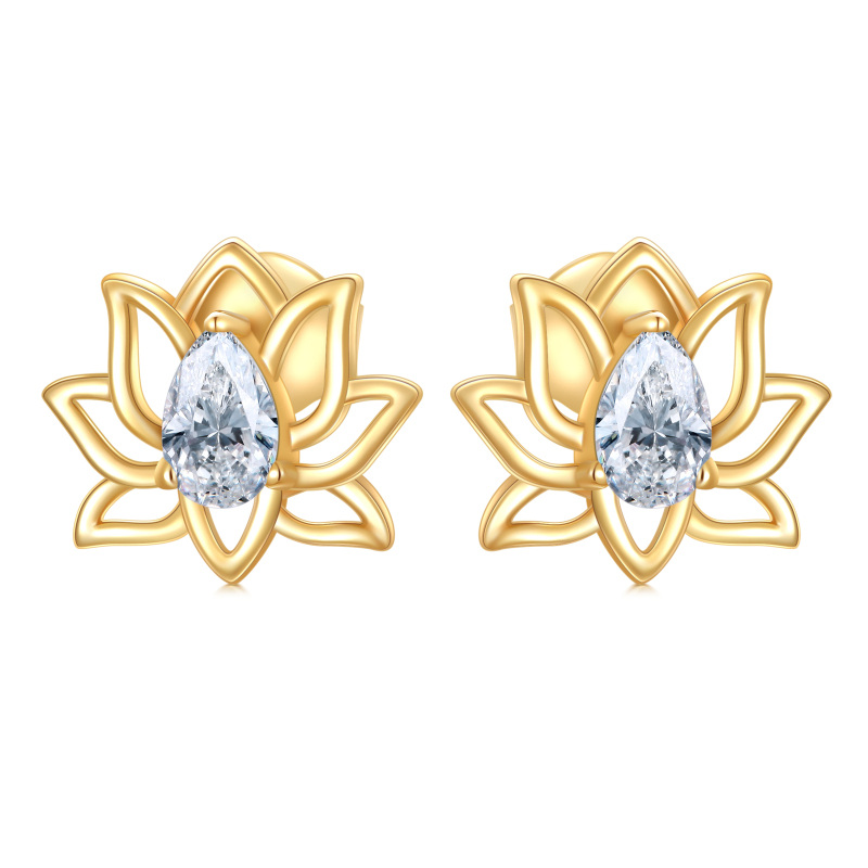 Boucles d'oreilles Lotus en or 14K à zircon cubique-1