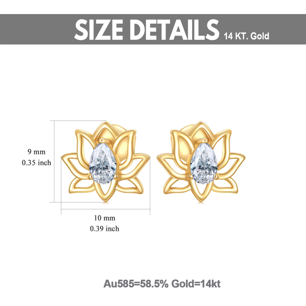 14K Gold Cubic Zirkonia Lotus Ohrstecker-5