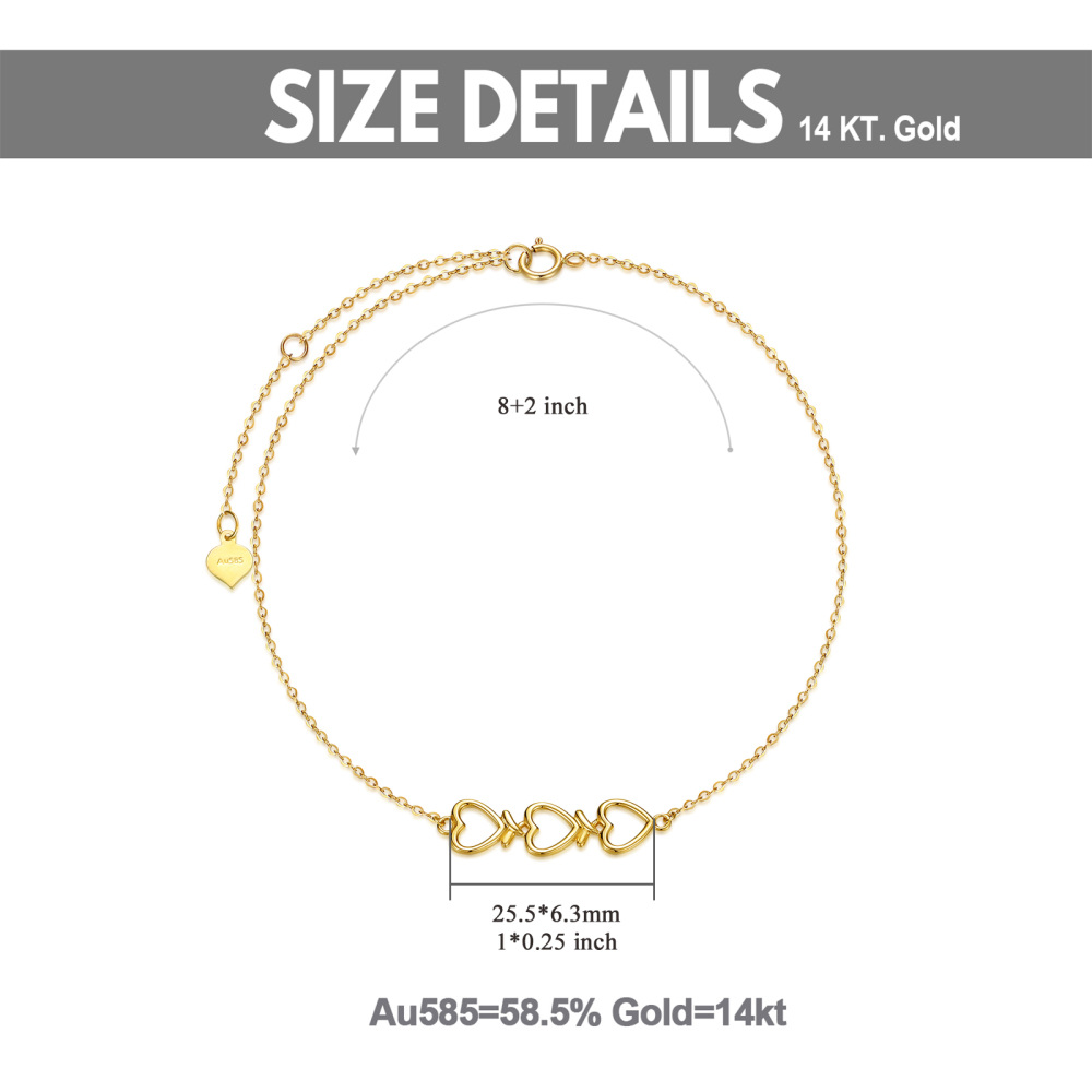 10K Gold Heart With Heart Single Layer Charm Anklet-5