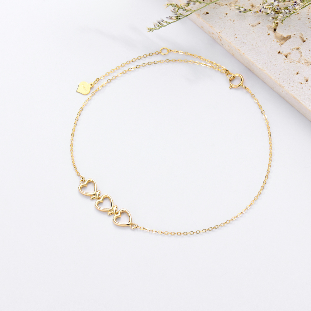 10K Gold Heart With Heart Single Layer Charm Anklet-3