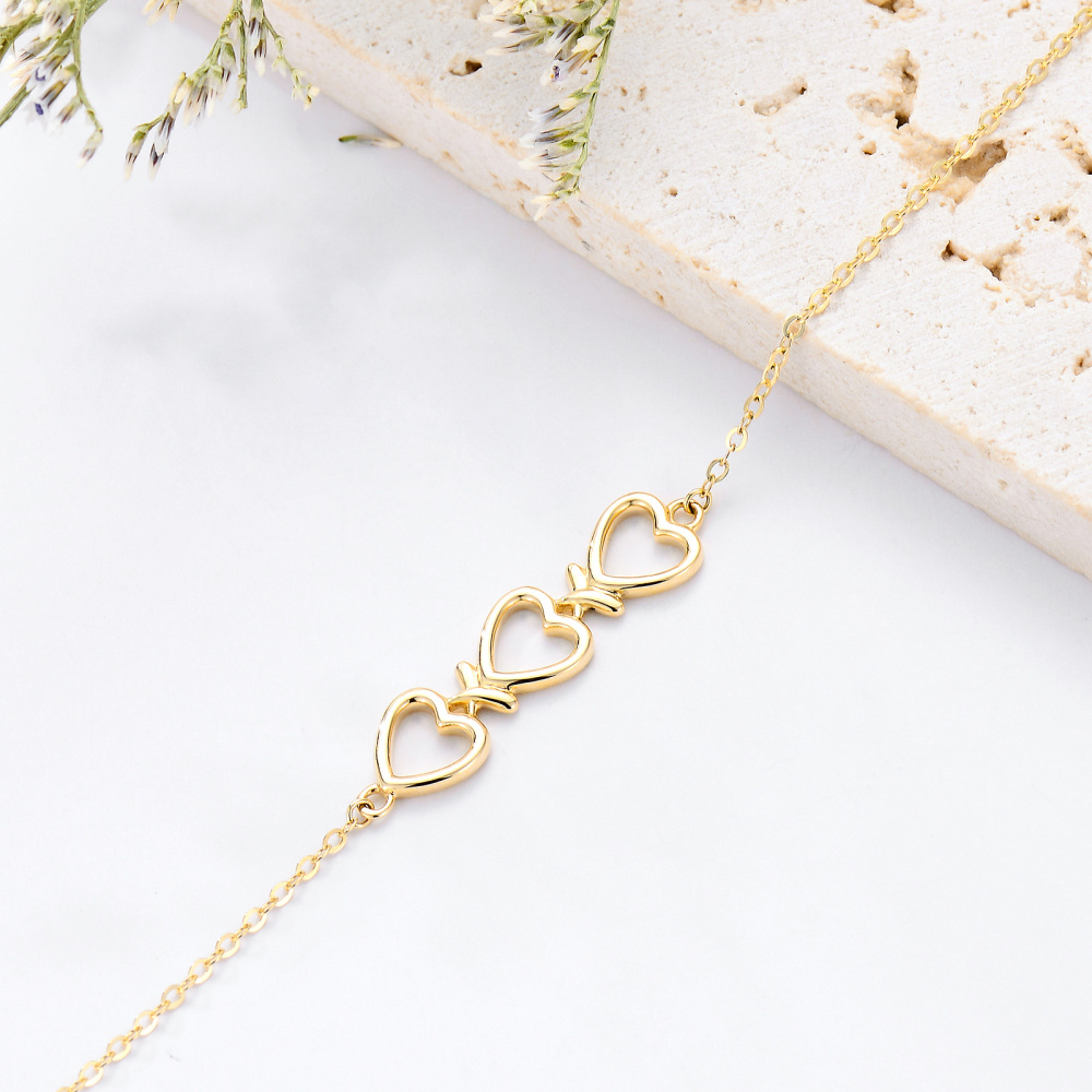 10K Gold Heart With Heart Single Layer Charm Anklet-4