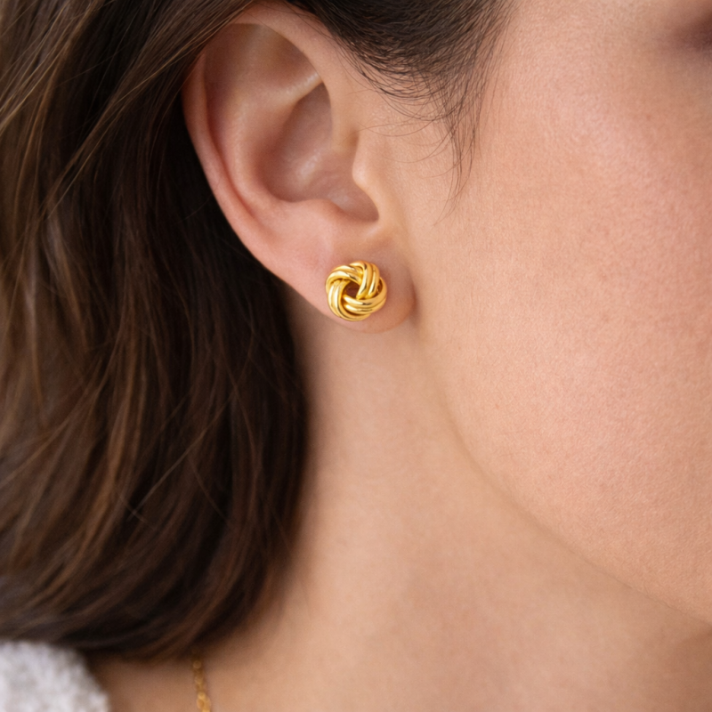 14K Gold Love Knot Stud Earrings-2