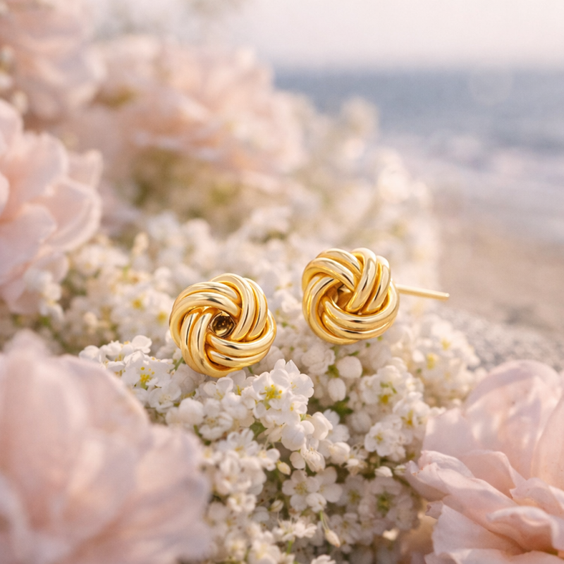 14K Gold Love Knot Stud Earrings-3