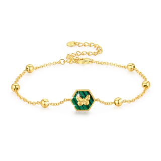 10K Gold Malachite Butterfly & Bead Bracelet for Women-6
