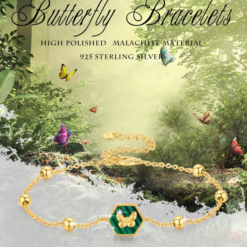 Bracelet en perles papillon en malachite en or 10 carats pour femme-5