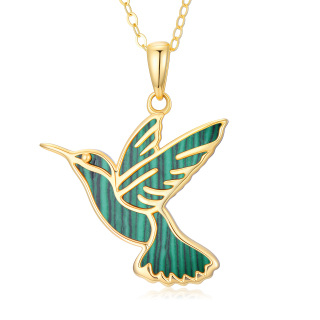 14K Gold Malachite Dove Pendant Necklace-1