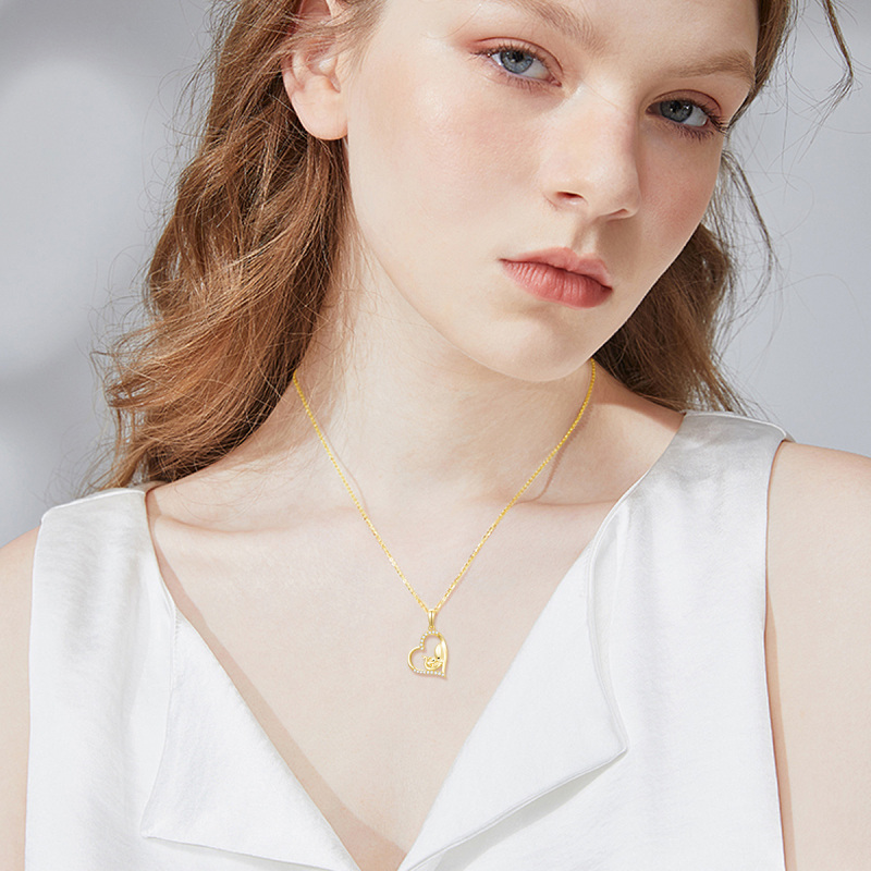 10K Gold Cubic Zirconia Mama Elephant & Heart Pendant Necklace-2