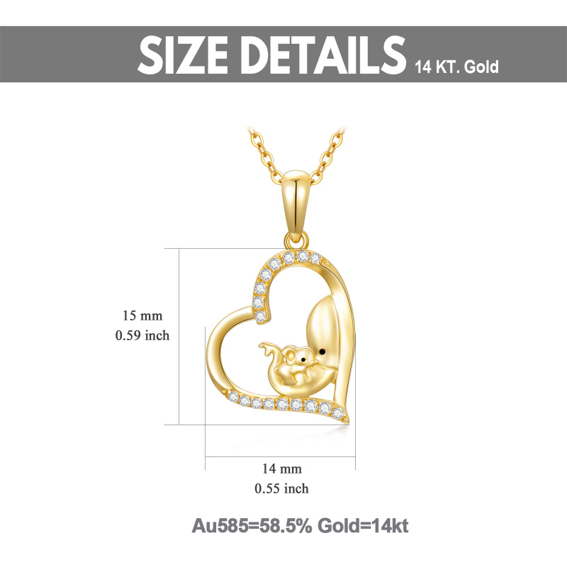 10K Gold Cubic Zirconia Mama Elephant & Heart Pendant Necklace-5