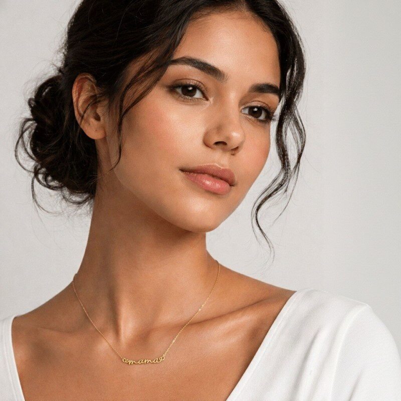 Collar con iniciales para madre y mamá en oro blanco de 10 quilates-3