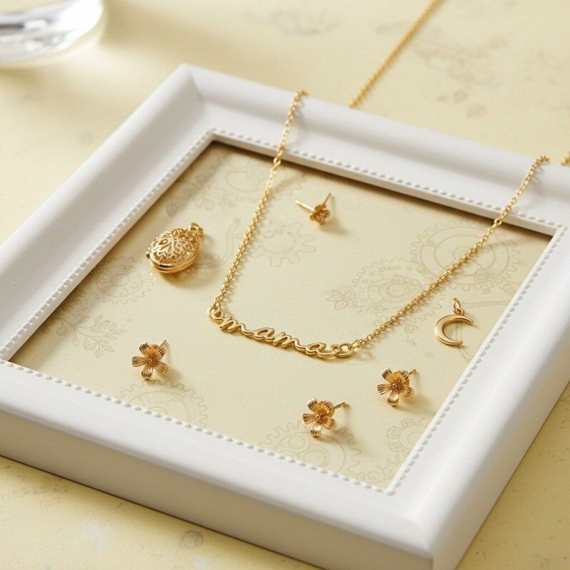 Collar con iniciales para madre y mamá en oro blanco de 10 quilates-4