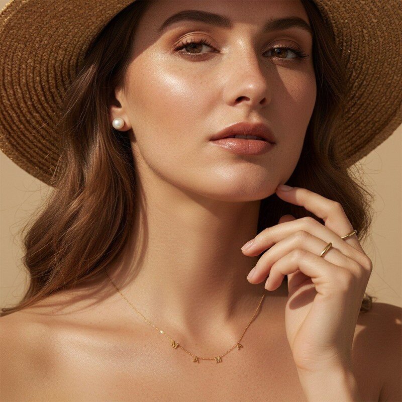 Collar con iniciales para madre y mamá en oro blanco de 10 quilates-2