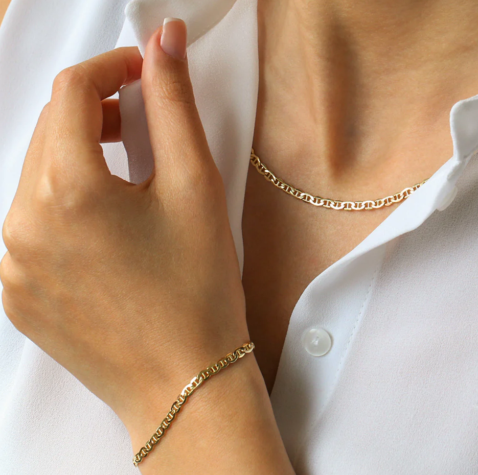 14K Gold Mariner Chain Link Bracelet 3.5mm-2