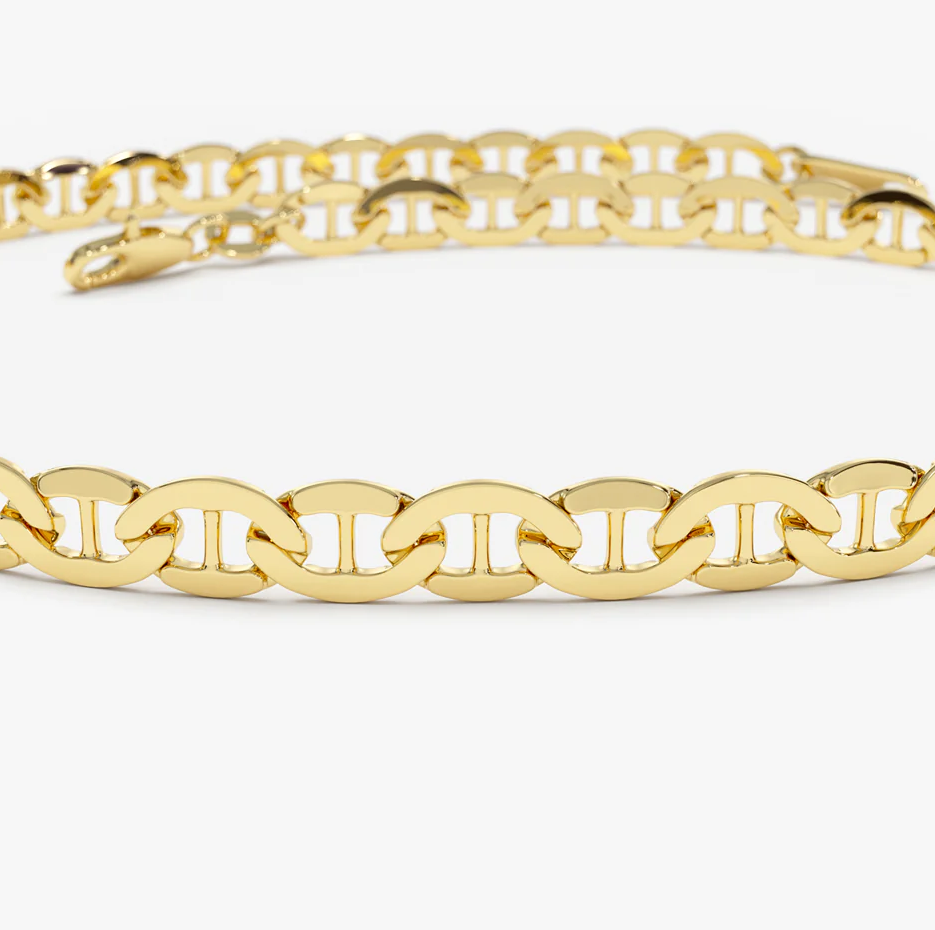 14K Gold Mariner Chain Link Bracelet 3.5mm-4
