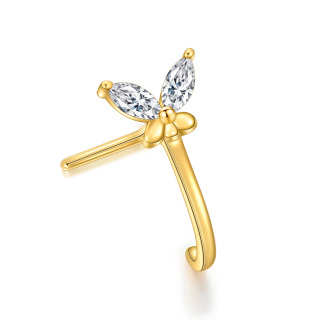 14K Gold Marquise Cut Moissanite Butterfly Nose Ring-2