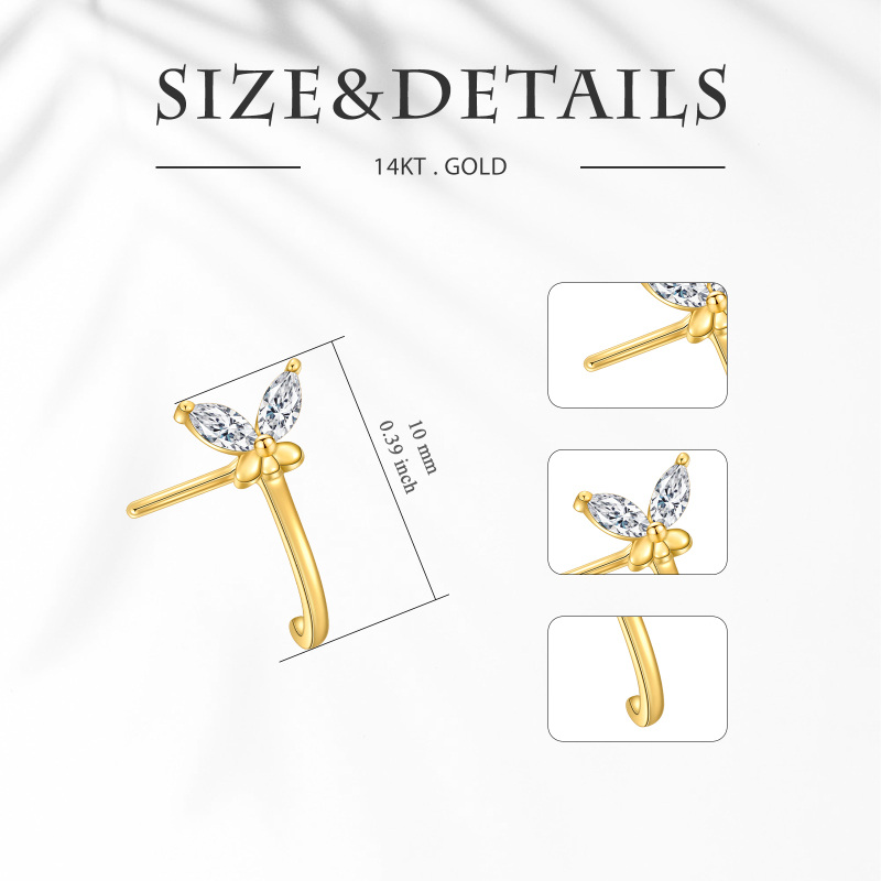 Pierścień do nosa w kształcie motyla z moissanitu szlifu markizowego 10K z białego złota-5