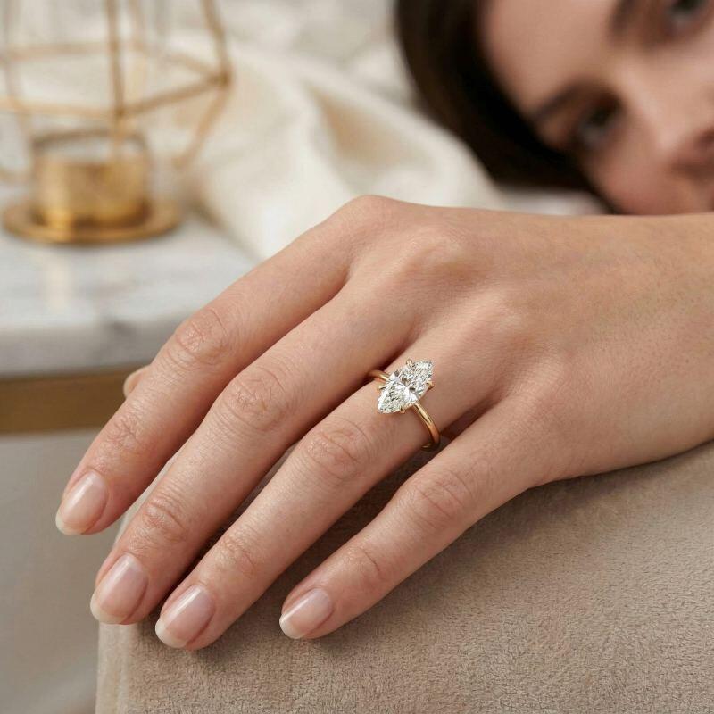 14K Gold Marquise Cut Moissanite Engagement Ring-2