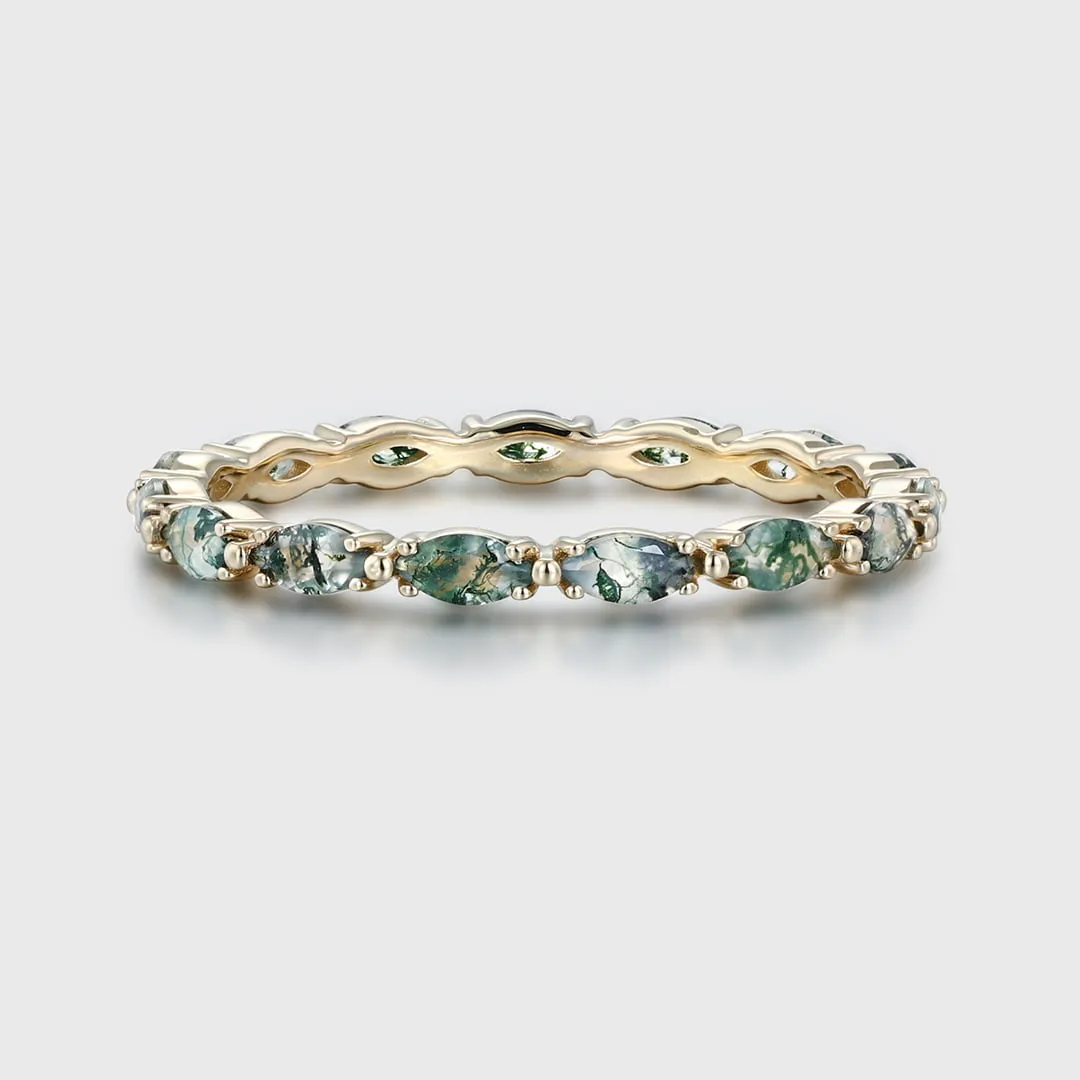 10K Gold Marquise Cut Moss Agate Wedding Ring-1