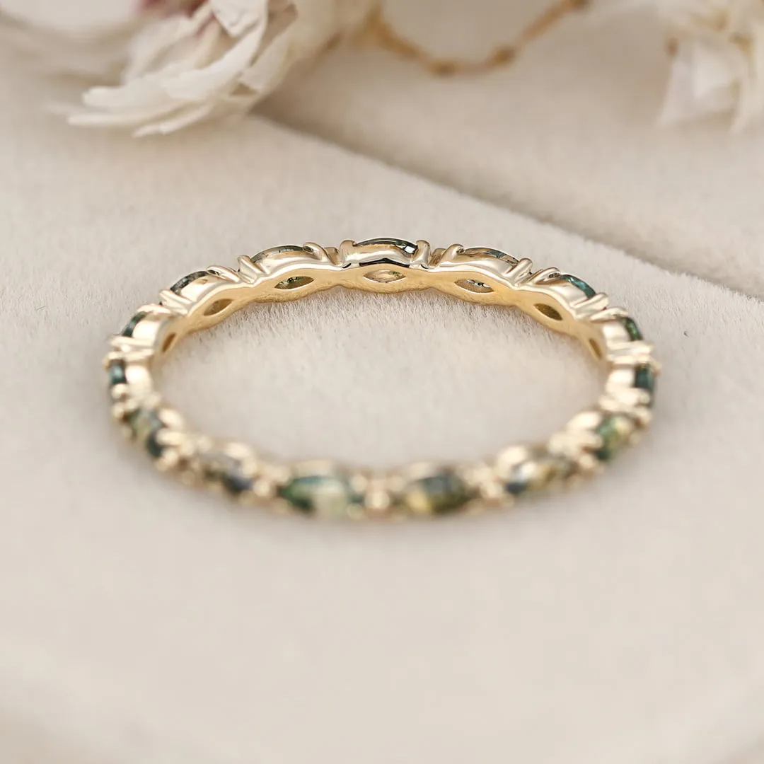 10K Gold Marquise Cut Moss Agate Wedding Ring-4